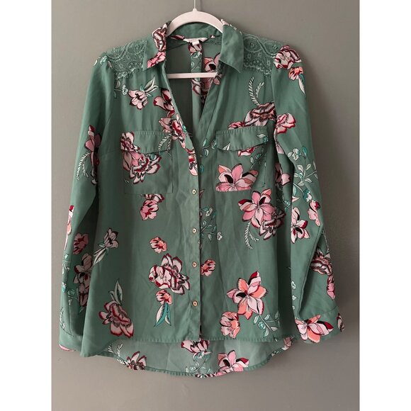 Candie’s Small Y2K Floral Blouse Lace Trim Ruffle Coquette Cottagecore Top 2000s - Picture 1 of 7